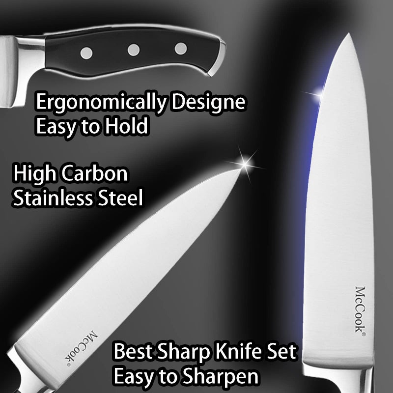 McCookÂ® Knife Sets, German Stainless Steel Kitchen Knives Set with Built-in Sharpener and Wooden Block - Image 2